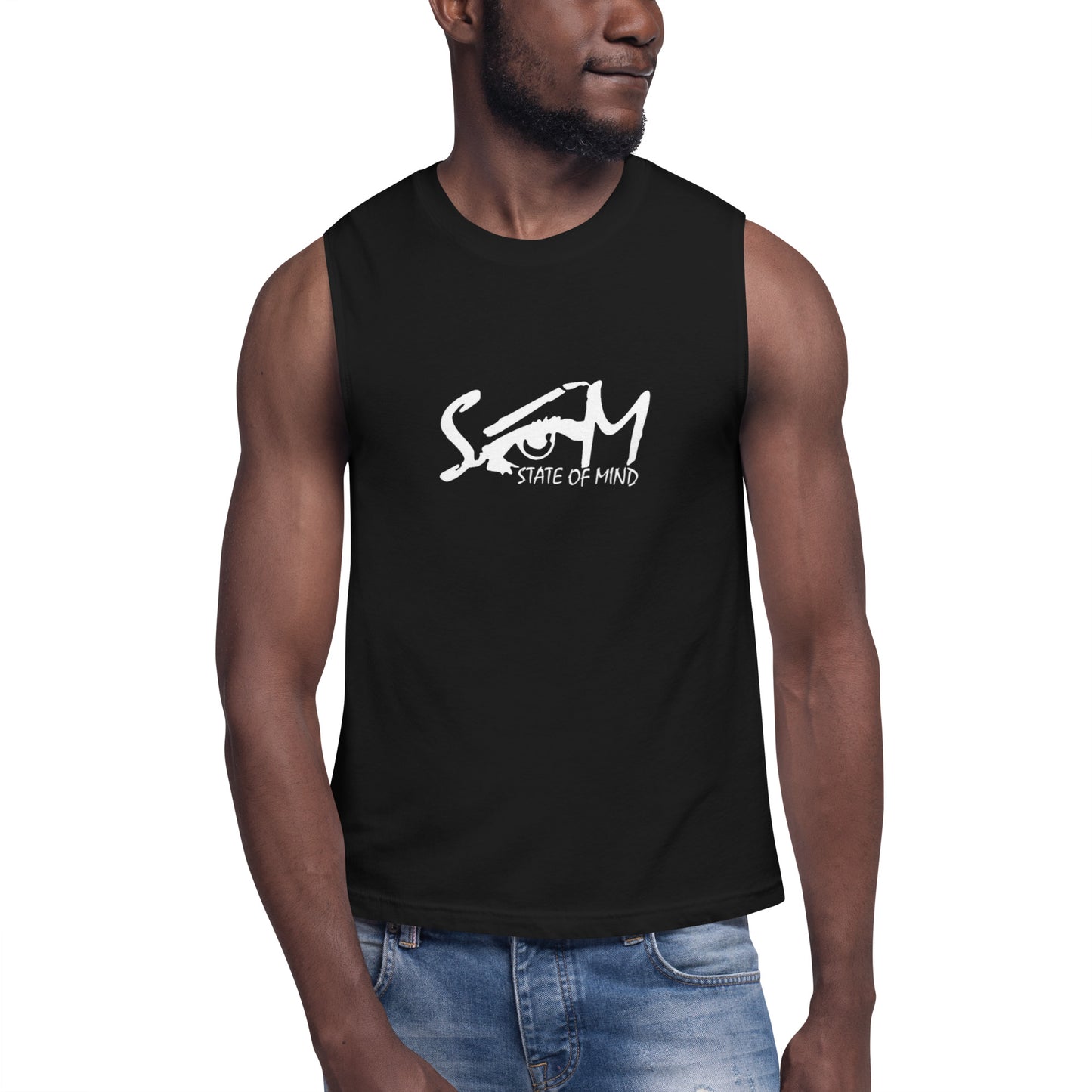 State of Mind Center Print DTG- Muscle Black Shirt