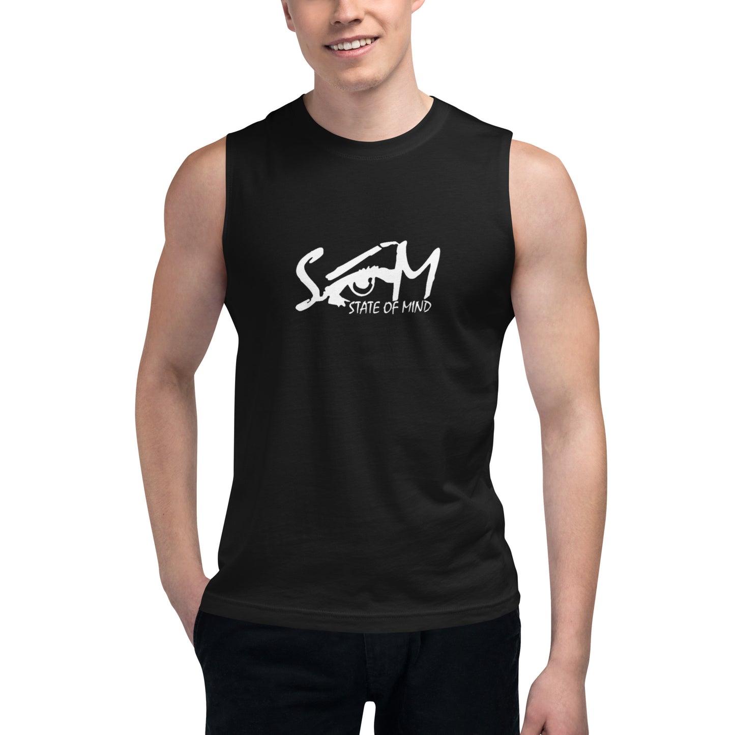 State of Mind Center Print DTG- Muscle Black Shirt