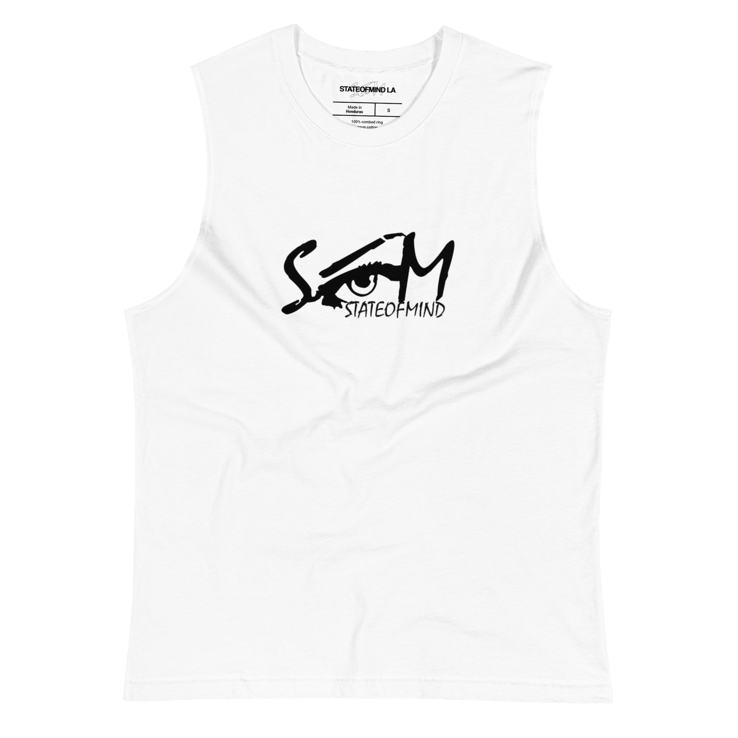 State of Mind Center Logo Print DTG- Muscle white Shirt