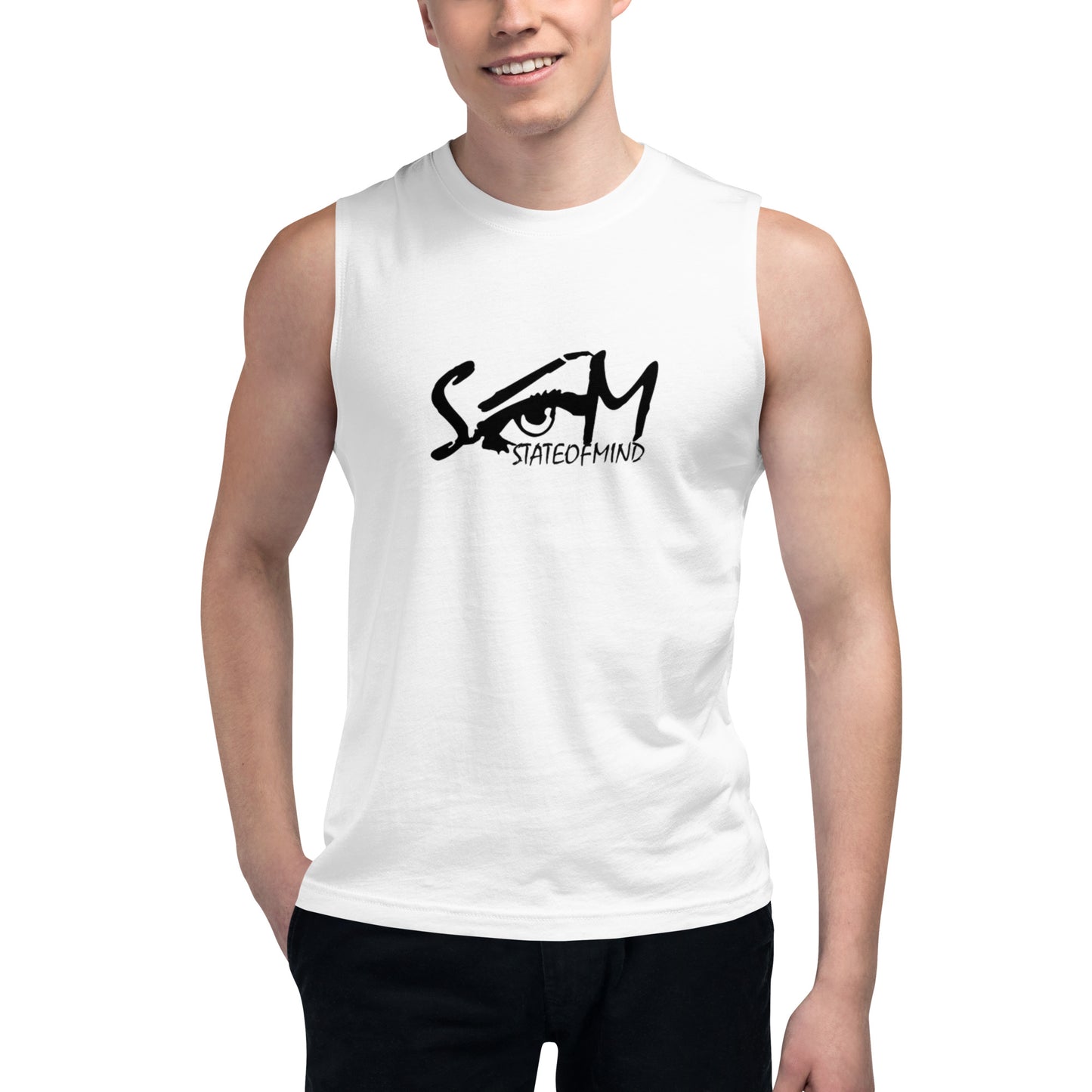 State of Mind Center Logo Print DTG- Muscle white Shirt