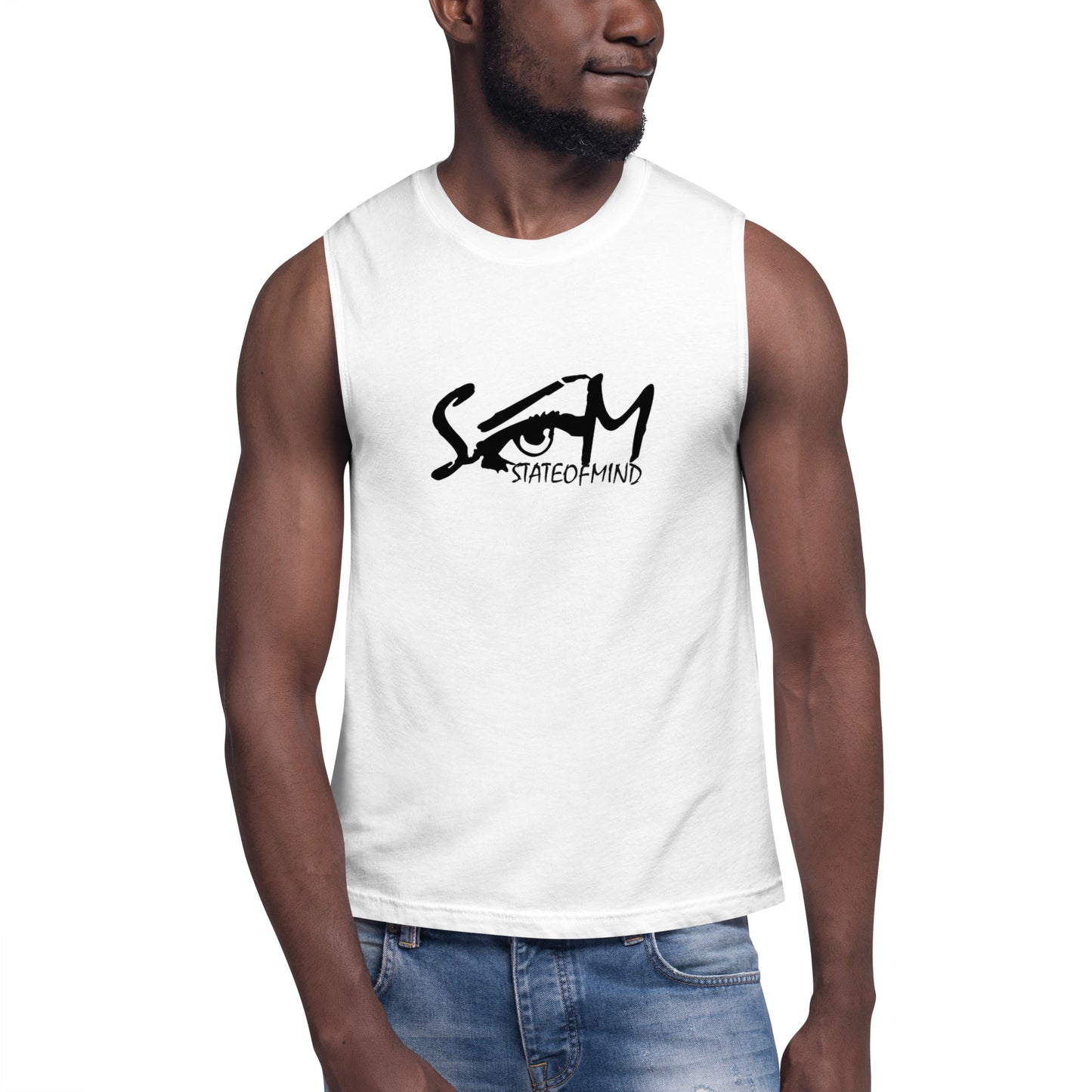 State of Mind Center Logo Print DTG- Muscle white Shirt