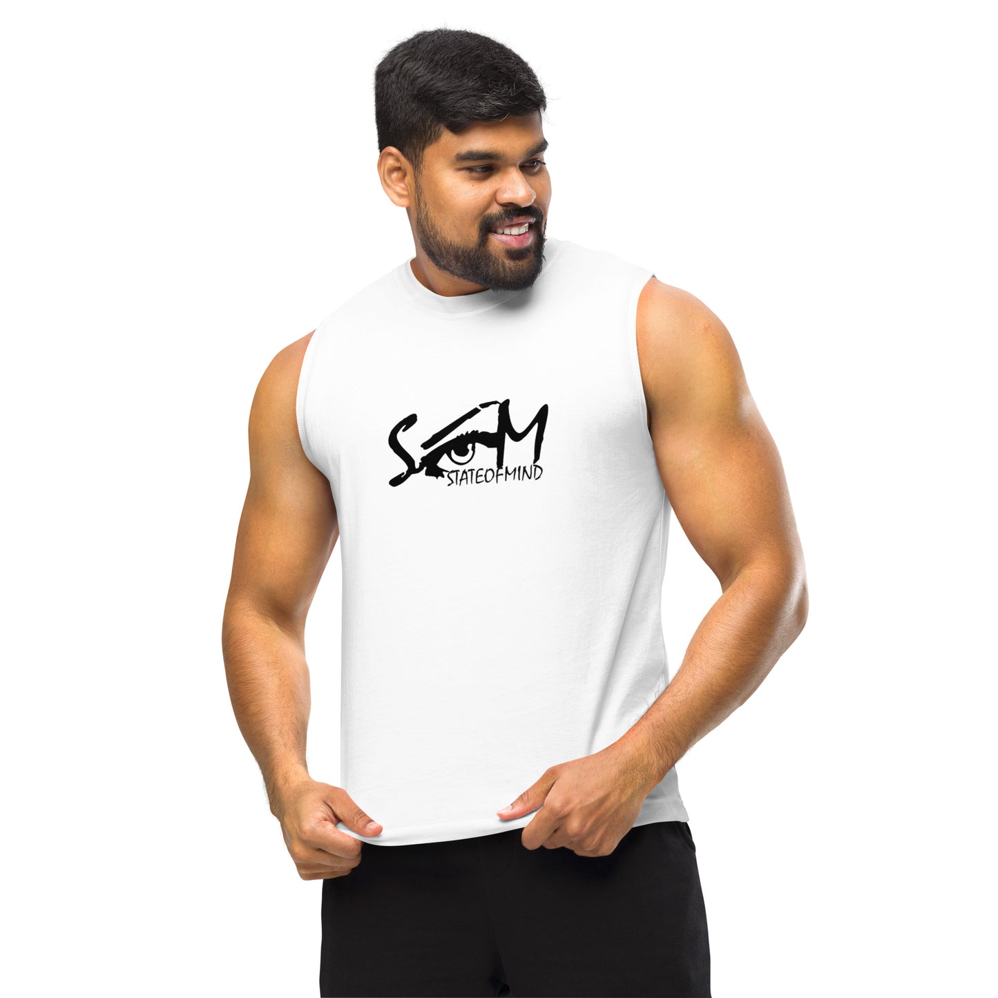 State of Mind Center Logo Print DTG- Muscle white Shirt