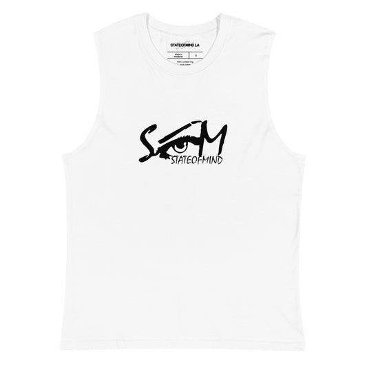 State of Mind Center Logo Print DTG- Muscle white Shirt